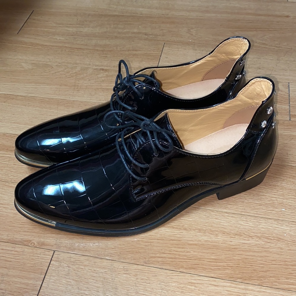 Mens Black Derby Dress Shoe Formal Tuxedo Studded Heel